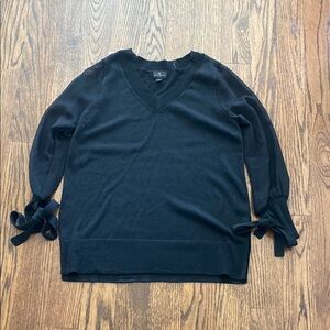 Black V-Neck Sweater with Bow Sleeves